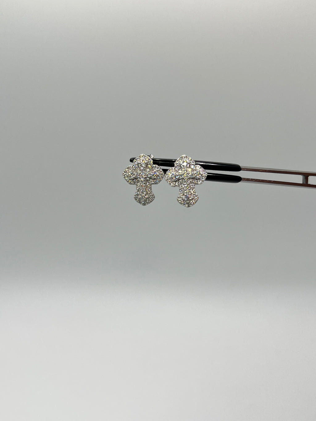 925 Solid Silver Iced Out Cross Moissanite Earrings