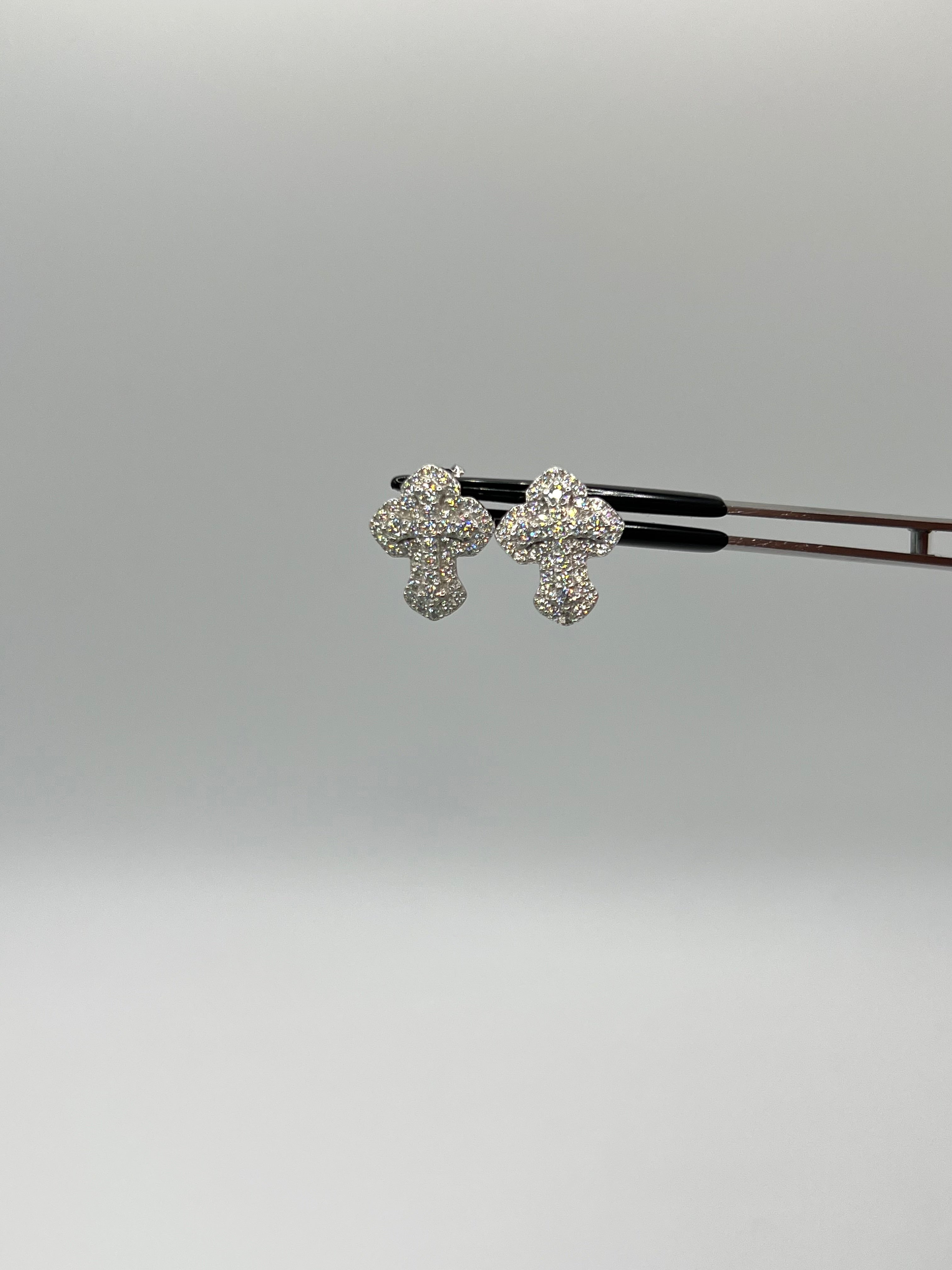 925 Solid Silver Iced Out Cross Moissanite Earrings