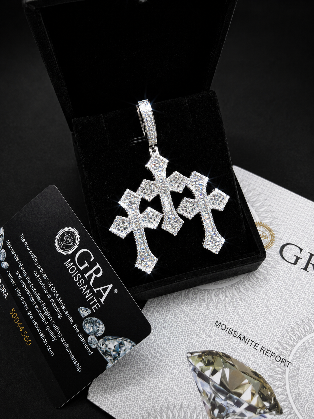 Moissanite 925 Sterling Silver Three Cross Pendant