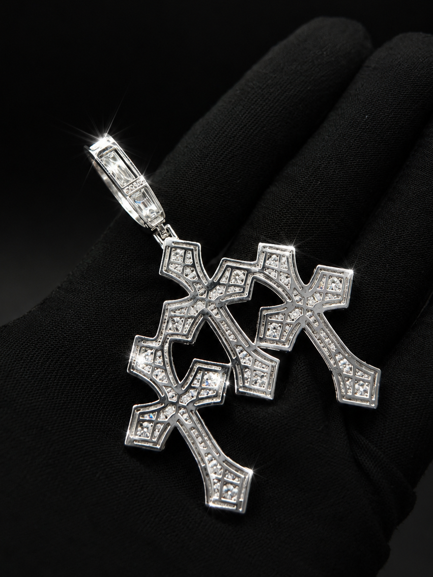 Moissanite 925 Sterling Silver Three Cross Pendant