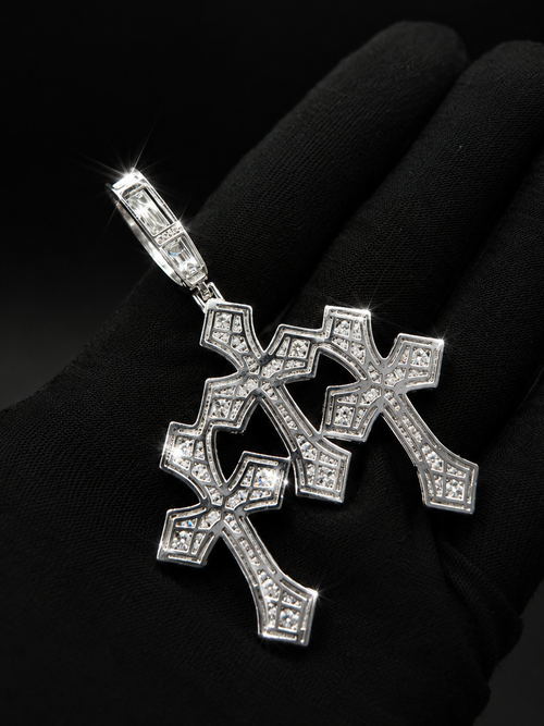 Moissanite 925 Sterling Silver Three Cross Pendant