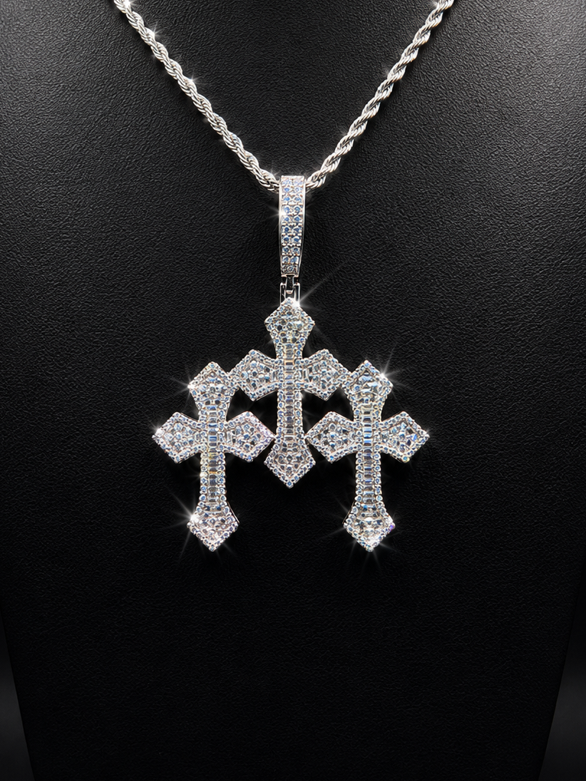 Moissanite 925 Sterling Silver Three Cross Pendant