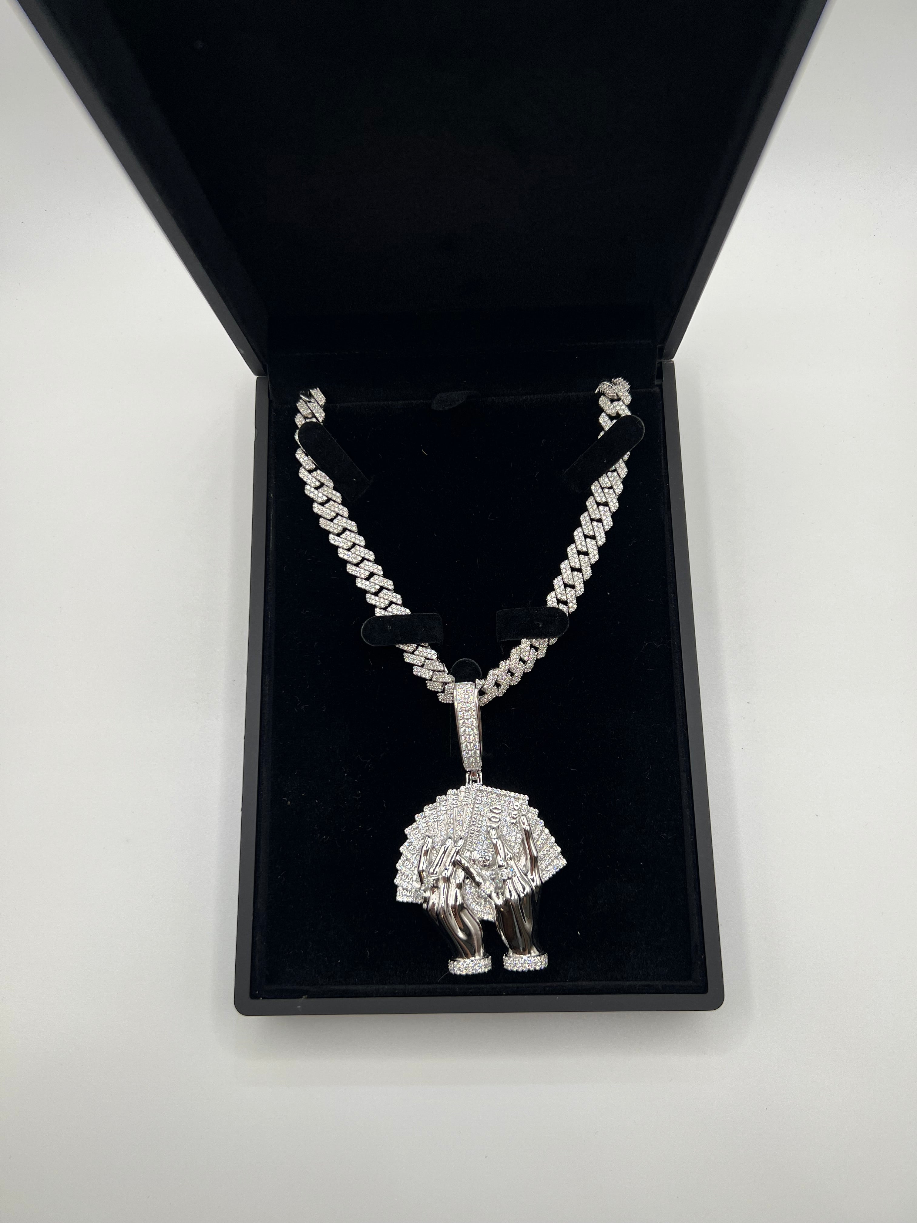 Moissanite S925 Silver Double Hand Money Stack Pendant