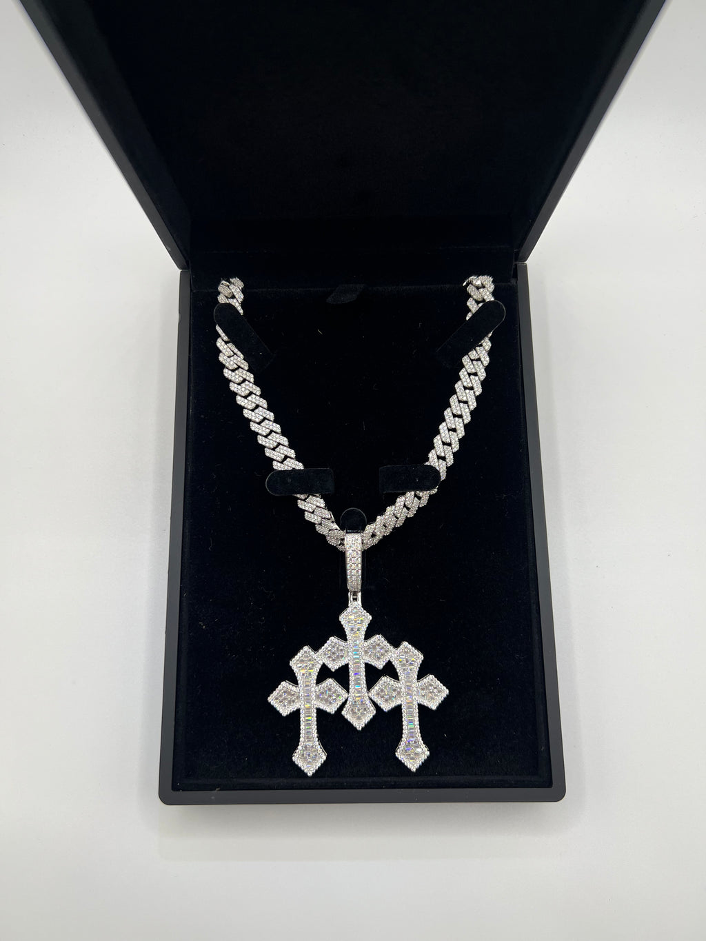 Moissanite 925 Sterling Silver Three Cross Pendant