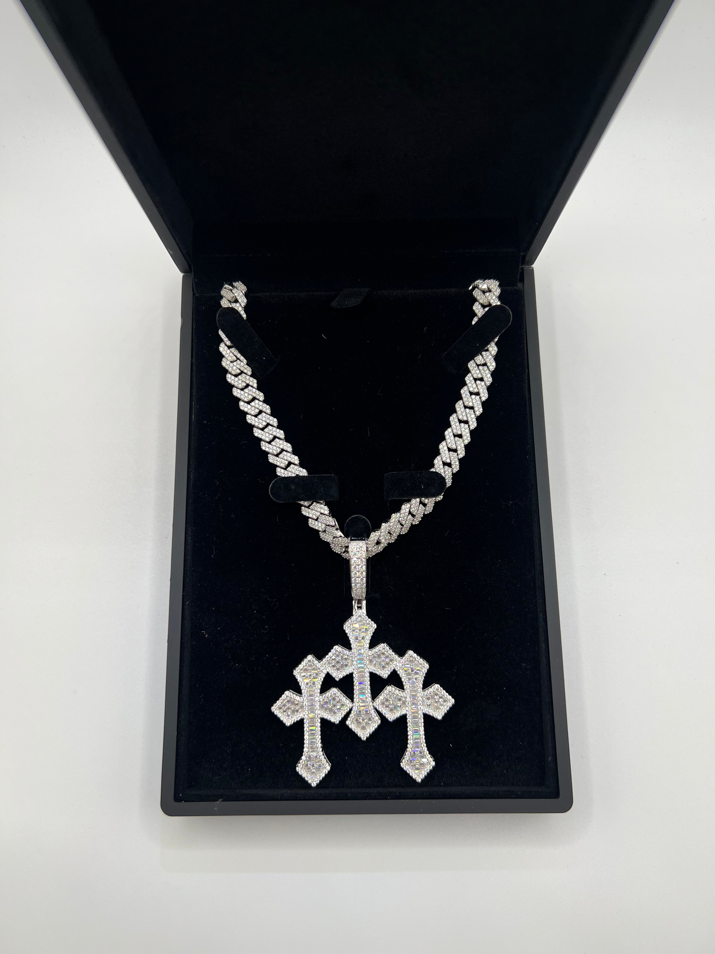 Moissanite 925 Sterling Silver Three Cross Pendant