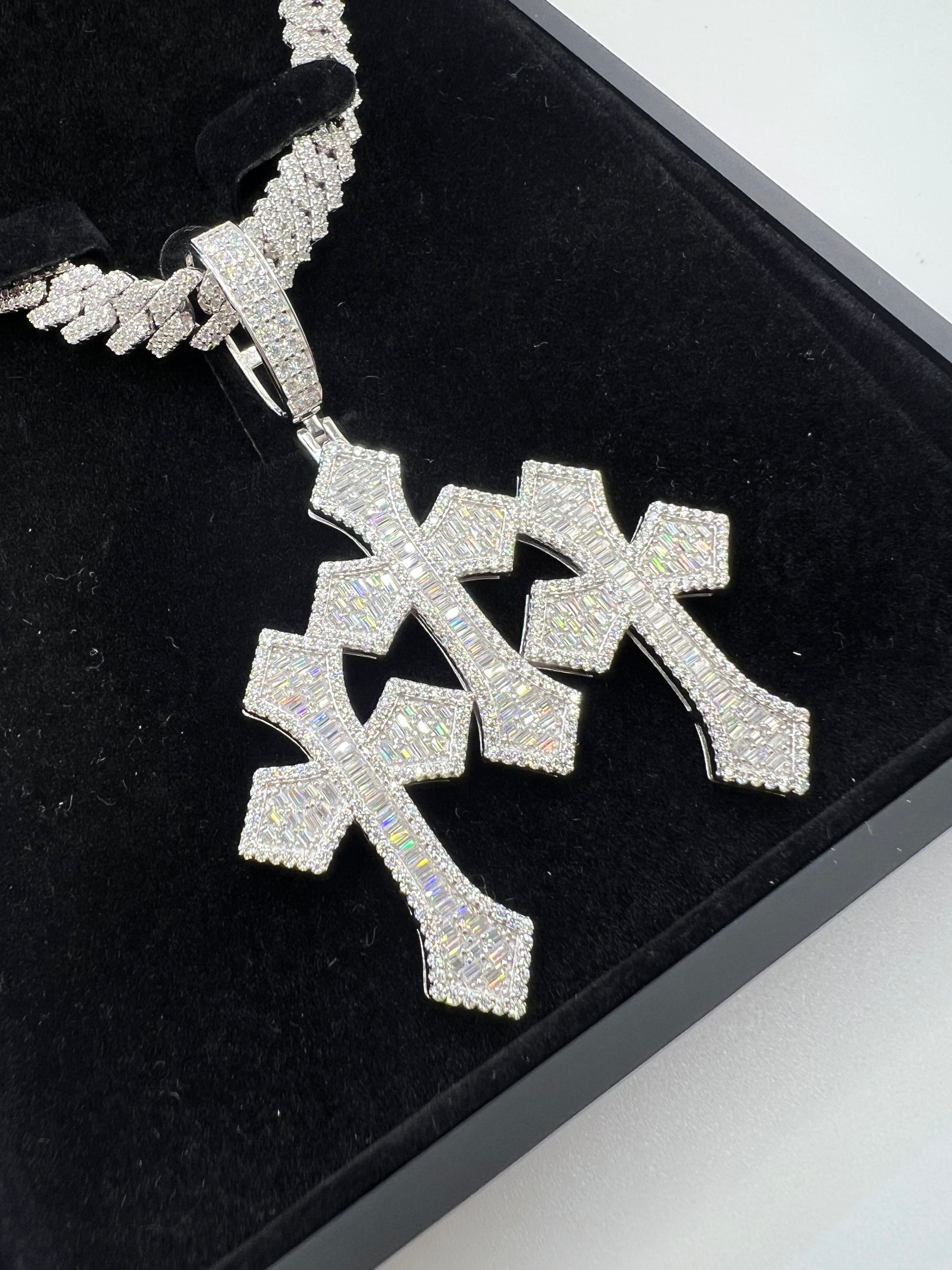 Moissanite 925 Sterling Silver Three Cross Pendant