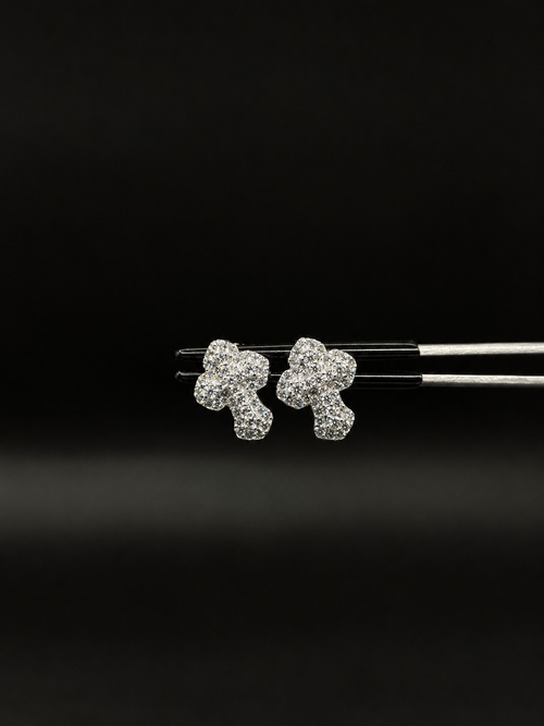 925 Solid Silver Iced Out Cross Moissanite Earrings